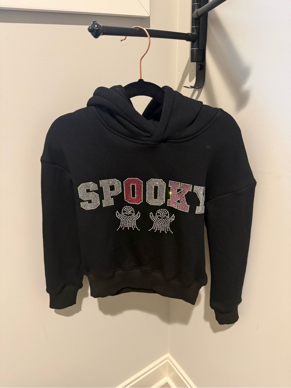 Lola & the boys Black Rhinestone 'SPOOKY' Hoodie with Ghosts